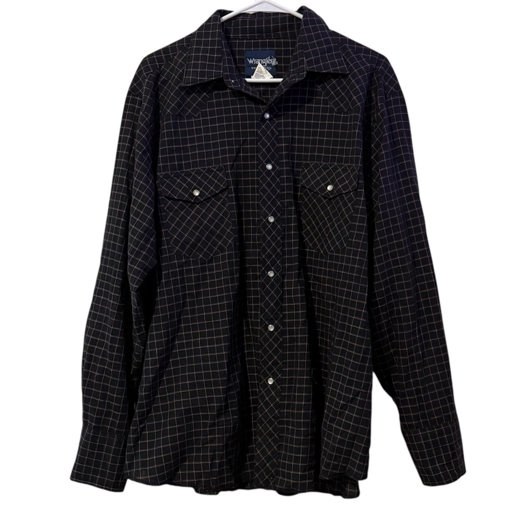 Wrangler Men's Black Grid Pattern Button Down Shirt Size XL